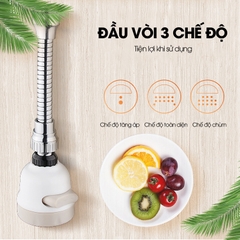Đầu vòi cổ dài tăng áp 3 cấp độ gắng vòi rửa chén, dễ dàng xoay đến mọi ngóc ngách của bồn rửa
