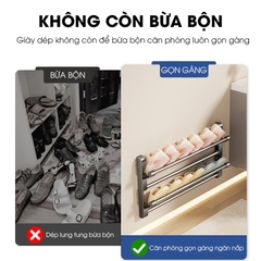 Kệ để giày dép treo tường 2 tầng LD-5233 nhôm anod không rỉ + tặng kèm miếng dán, tắt kê và vít