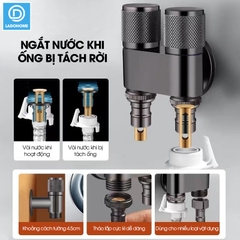 Van chia nước đầu nguồn 2 đầu ra có khóa độc lập LD-9105, inox 304 mạ điện cao cấp bóng đẹp không rỉ