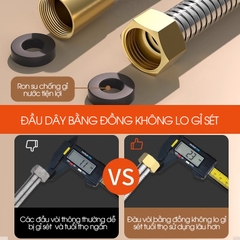 Ống nước vòi sen vòi vệ sinh lõi lớn, tăng lưu lượng nước gấp nhiều lần, dây bọc inox 304 và 2 đầu đai ốc bằng đồng