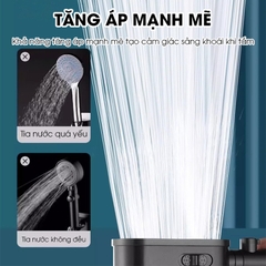 Vòi sen tăng áp 3 chế độ có đầu xả lớn có lõi lọc LH-9007 + kèm giá treo, ống nước TPR silicon siêu bền nóng lạnh