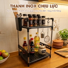 Kệ để gia vị 2 tầng nhà bếp LD-3641, tặng kèm ống đũa móc treo, khung inox không rỉ và đế nhựa PP siêu chắc
