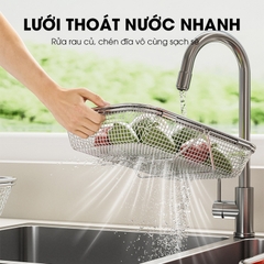 Rổ Inox treo bồn rửa chén, khay úp chén, khay rửa rau có thể điều chỉnh kích thước LD-2448