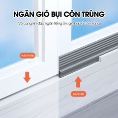 Chặn khe cửa sổ, cửa lùa, cửa sổ đường ray hoặc cửa đóng mở có sẵn keo dán giúp ngăn gió bụi, côn trùng và cách âm