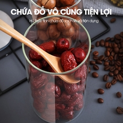 Hủ đựng trà thủy tinh, hủ đựng ngủ cốc nhà bếp, đồ ăn nhẹ snack, hủ gia vị có nắp bằng INOX cao cấp MFG-006