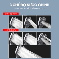 Vòi sen tăng áp bản to hiện đại 7 chế độ LD-9011, lưu lượng nước lớn và chế độ nút bấm dễ sử dụng