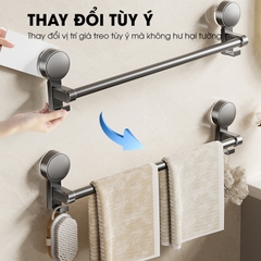 Giá treo khăn nhà tắm có móc hút chân không LD-5250, nhôm anod không rỉ, không cần khoan đục, dễ dàng lắp đặt