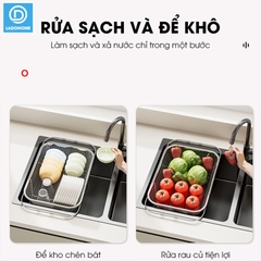 Rổ Inox treo bồn rửa chén, khay úp chén, khay rửa rau có thể điều chỉnh kích thước LD-2448