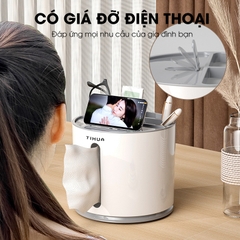 Hộp khăn giấy hộp đựng bút để bàn nhiều ngăn có thể xoay 360 TIHUA T9002