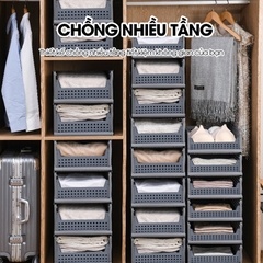 Hộp lưu trữ gấp gọn có thể xếp chồng LH-5555, hộp tủ đựng quần áo, văn phòng phẩm, vật dụng cá nhân xếp tầng ngăn nắp