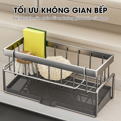 Kệ để đồ rửa chén LH-2337 để miếng bọt biển, nước rửa chén, có thanh treo khăn dạng lưới thoát nước nhanh chóng
