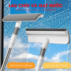 Cây lâu kính C10, lau cửa sổ kính kết hợp gạt nước và chà bùi bẩn + Tặng kèm 2 miếng lau thay thế