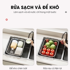 Rổ Inox treo bồn rửa chén, khay úp chén, khay rửa rau có thể điều chỉnh kích thước LD-2448