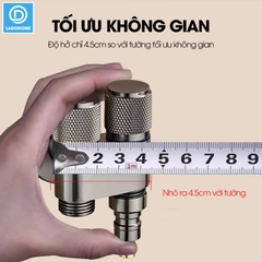 Van chia nước đầu nguồn 2 đầu ra có khóa độc lập LD-9105, inox 304 mạ điện cao cấp bóng đẹp không rỉ