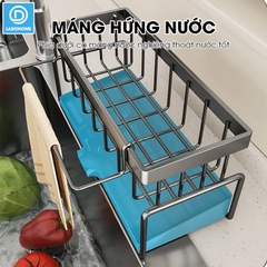 Kệ để đồ rửa chén LH-2337 để miếng bọt biển, nước rửa chén, có thanh treo khăn dạng lưới thoát nước nhanh chóng