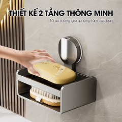 Khay đựng xà phòng LH-1946 có ngăn để bàn chải loại cốc hút chân không gắn tường dễ lắp đặt, nhôm anod không gỉ