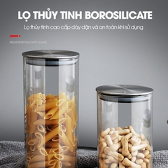 Hủ đựng trà thủy tinh, hủ đựng ngủ cốc nhà bếp, đồ ăn nhẹ snack, hủ gia vị có nắp bằng INOX cao cấp MFG-006