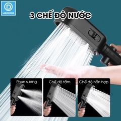 Vòi sen tăng áp 3 chế độ có đầu xả lớn có lõi lọc LH-9007 + kèm giá treo, ống nước TPR silicon siêu bền nóng lạnh