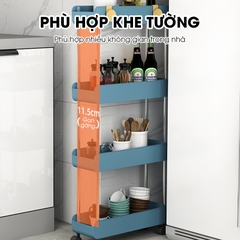 Kệ để đồ nhà bêp nhà tắm LH-3443 có bánh xe đẩy, kệ đứng cho khe hẹp tủ lạnh, phòng tắm, phòng bếp