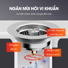 Bộ lọc thoát nước cho bồn rửa chén, nắp thoát chậu rửa nhà bếp LH-2504, chất liệu inox và đồng không rỉ cao cấp