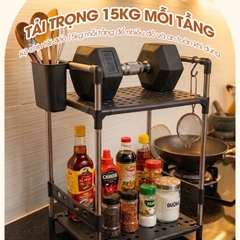 Kệ để gia vị 2 tầng nhà bếp LD-3641, tặng kèm ống đũa móc treo, khung inox không rỉ và đế nhựa PP siêu chắc