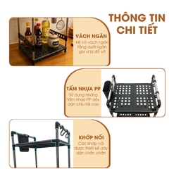 Kệ để gia vị 2 tầng nhà bếp LD-3641, tặng kèm ống đũa móc treo, khung inox không rỉ và đế nhựa PP siêu chắc
