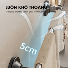 Giá treo khăn nhà tắm, thanh gác dép hút chân không LD-5248, nhôm anod không rỉ, không cần khoan đục, dễ dàng lắp đặt