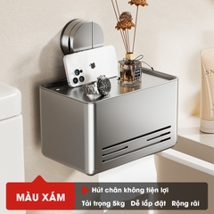 Hộp đựng giấy vệ sinh LD-5246 có cốc hút chân không gắn tường nhà tắm không cần khoán dán, nhôm anod + nhựa ABS