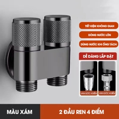 Van chia nước đầu nguồn 2 đầu ra có khóa độc lập LD-9105, inox 304 mạ điện cao cấp bóng đẹp không rỉ