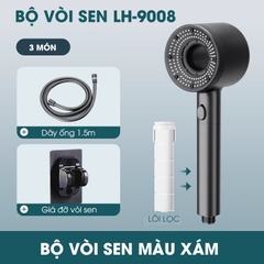 Bộ vòi sen điều áp 5 chế độ LH-9008 nhựa ABS cao cấp, lắp được cho nước nóng lạnh, có lõi lọc + dây ống 1.5m và giá đỡ