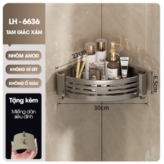 Kệ treo góc tường nhà tắm nhà bếp loại to miếng dán đôi LH-6636 Nhôm Anod không rỉ