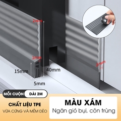 Chặn khe cửa sổ, cửa lùa, cửa sổ đường ray hoặc cửa đóng mở có sẵn keo dán giúp ngăn gió bụi, côn trùng và cách âm