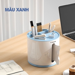 Hộp khăn giấy hộp đựng bút để bàn nhiều ngăn có thể xoay 360 TIHUA T9002