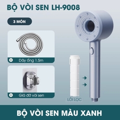 Bộ vòi sen điều áp 5 chế độ LH-9008 nhựa ABS cao cấp, lắp được cho nước nóng lạnh, có lõi lọc + dây ống 1.5m và giá đỡ