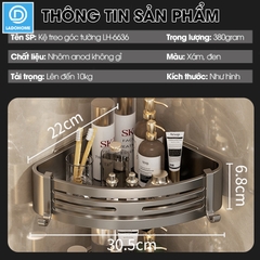 Kệ treo góc tường nhà tắm nhà bếp loại to miếng dán đôi LH-6636 Nhôm Anod không rỉ