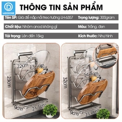 Giá để nắp nồi treo tường, giá treo nắp vung LH-6337 Nhôm Anod không rỉ + tặng keo dán, tắt kê và vít