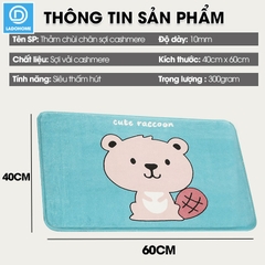 Thảm lau chân hoạt hình 40x60 lông Cashmere dày 10mm siêu thấm hút họa tiết dễ thương