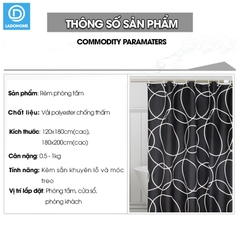 Rèm treo nhà tắm, màn che phòng tắm vải Poliester không thấm cao cấp họa tiết Vòng Tròn Trắng Đen