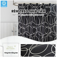 Rèm treo nhà tắm, màn che phòng tắm vải Poliester không thấm cao cấp họa tiết Vòng Tròn Trắng Đen
