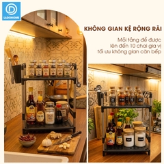 Kệ để gia vị 2 tầng nhà bếp LD-3641, tặng kèm ống đũa móc treo, khung inox không rỉ và đế nhựa PP siêu chắc