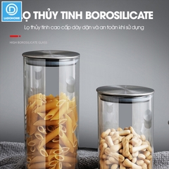 Hủ đựng trà thủy tinh, hủ đựng ngủ cốc nhà bếp, đồ ăn nhẹ snack, hủ gia vị có nắp bằng INOX cao cấp MFG-006