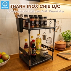 Kệ để gia vị 2 tầng nhà bếp LD-3641, tặng kèm ống đũa móc treo, khung inox không rỉ và đế nhựa PP siêu chắc