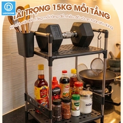 Kệ để gia vị 2 tầng nhà bếp LD-3641, tặng kèm ống đũa móc treo, khung inox không rỉ và đế nhựa PP siêu chắc