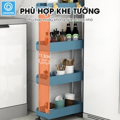 Kệ để đồ nhà bêp nhà tắm LH-3443 có bánh xe đẩy, kệ đứng cho khe hẹp tủ lạnh, phòng tắm, phòng bếp