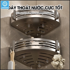 Kệ treo góc tường nhà tắm nhà bếp loại to miếng dán đôi LH-6636 Nhôm Anod không rỉ