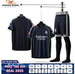 QA REAL MADRID TRẺ EM XANH ĐEN MÈ 25/26