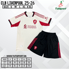 Quần Áo Bóng Đá Liverpool Kem Sữa 25/26