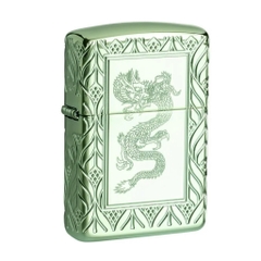 Bật Lửa ZIPPO - Luxury- Armor -Green Elegant Dragon (Rồng Xanh Lá)