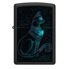 Bật Lửa ZIPPO - Classic - Black Light -Spiritual Cat Design Black Matte (Mèo Ai Cập)