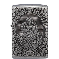 Bật Lửa ZIPPO - Armor - St. Christopher Metal Design (Đức Mẹ Antique Silver)